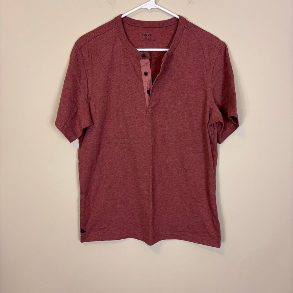 Untuckit Heathered‎ Red Short Sleeve Henley Men's Top Medium